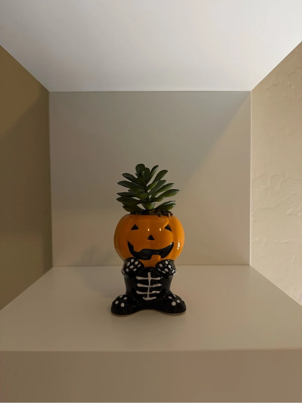Halloween Pumpkin Skeleton Ceramic Planter – Spooky Décor